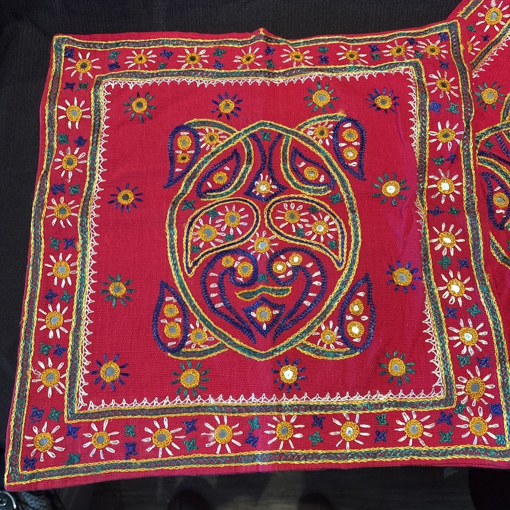 Vintage Gujarati Kutch Chakla Wall Hanging Indian Textile Handmade Red